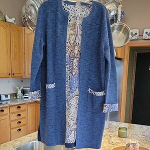 Chico's Blue Women's Cardigan with Patterned Soft Lining Size 1 For Chicos